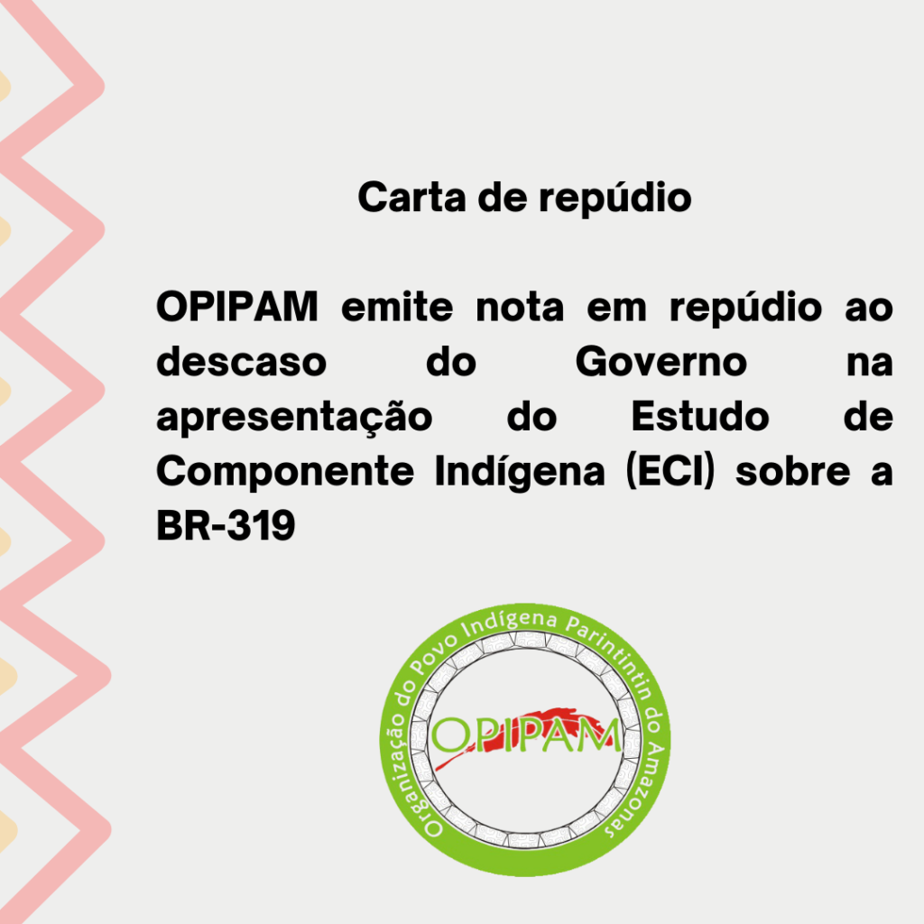OPIPAM emite nota de repúdio frente o descaso do Governo sobre apresentação do Estudo de Componente Indígena sobre a BR-319